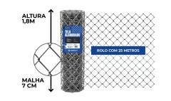 TELA ALAMBRADO MALHA 7,5 FIO 14 ALTURA 1,80M 25MT