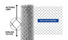 TELA ALAMBRADO MALHA 7,5 FIO 12 ALTURA 1,80M 25MT